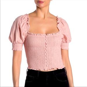 NWOT Abound Smocked Puff Sleeve Skimmer Blouse Pink Smoke - SIZE M